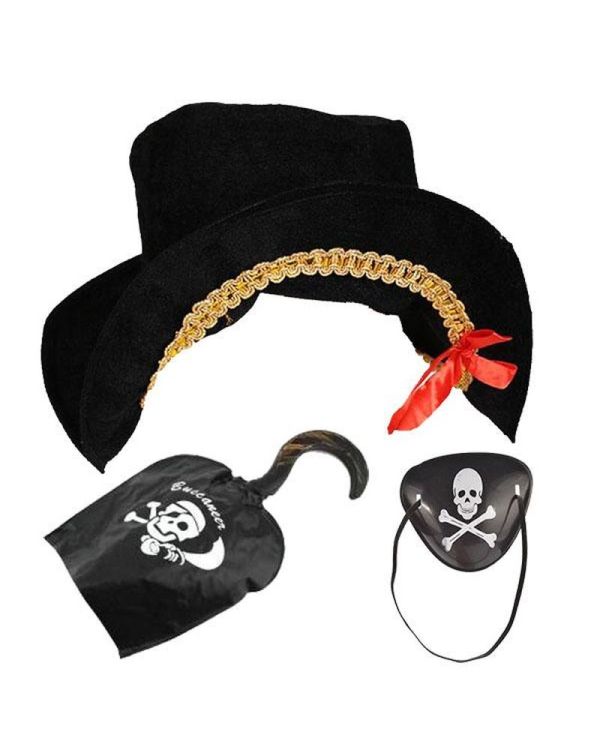 Kaptan Jack Kadife Korsan Gemici Şapkası ve Korsan Göz Bandı Maskesi