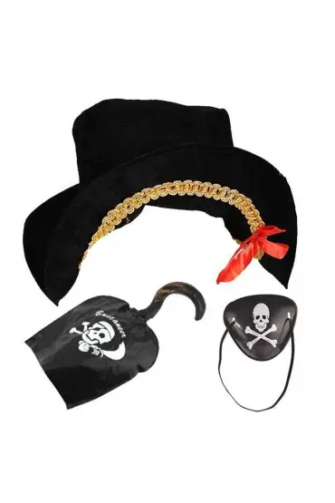 Kaptan Jack Kadife Korsan Gemici Şapkası ve Korsan Göz Bandı Maskesi