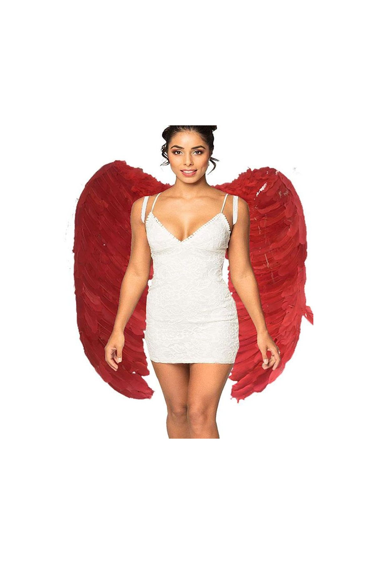 Mega Boy Kırmızı Renk GerçekTüylü Melek Kanadı 100x85 cm