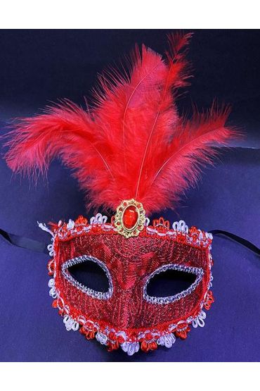 Kırmızı Dantel İşlemeli Balo Maskesi Parti Maskesi 16x22 cm