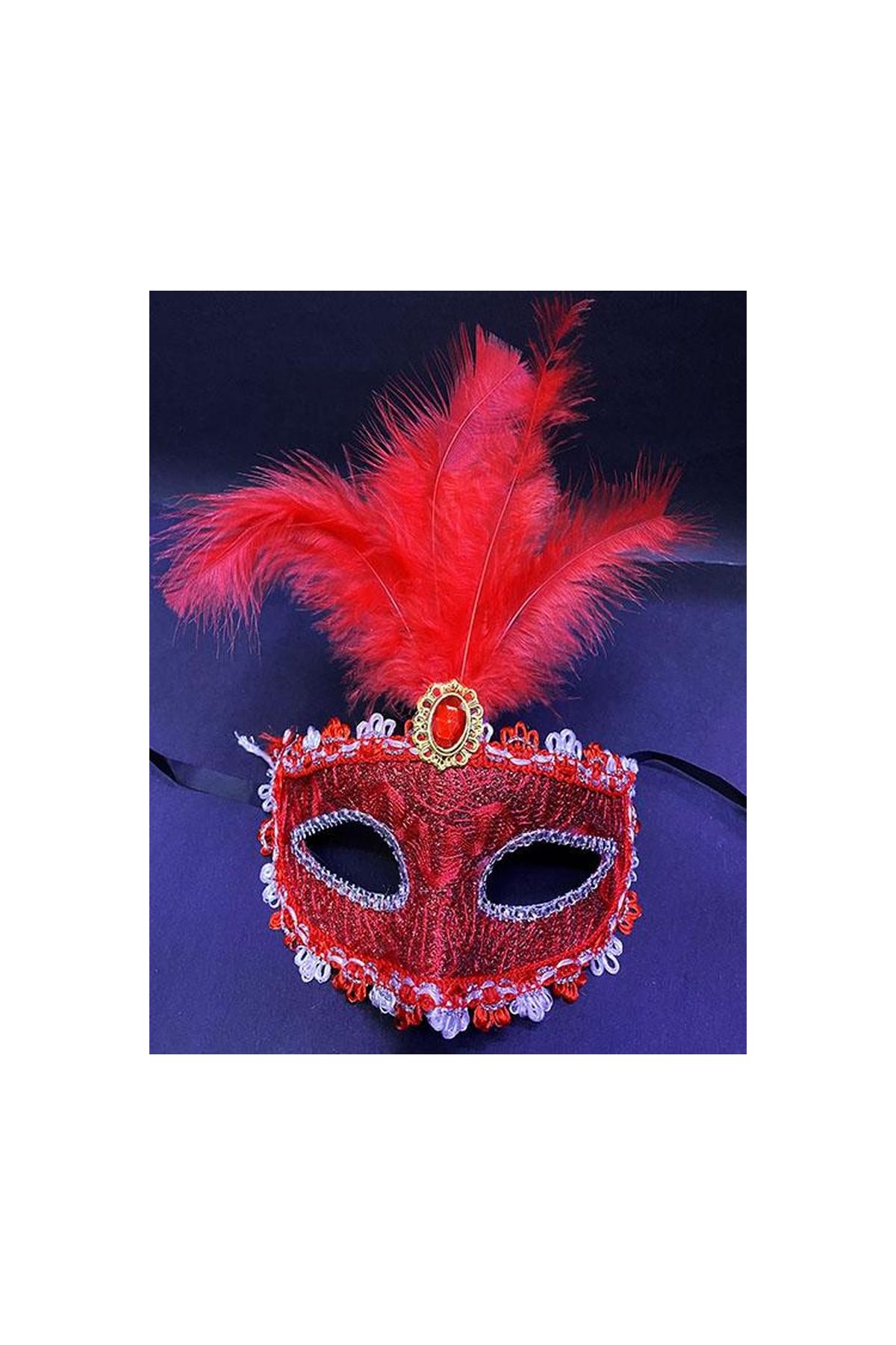 Kırmızı Dantel İşlemeli Balo Maskesi Parti Maskesi 16x22 cm