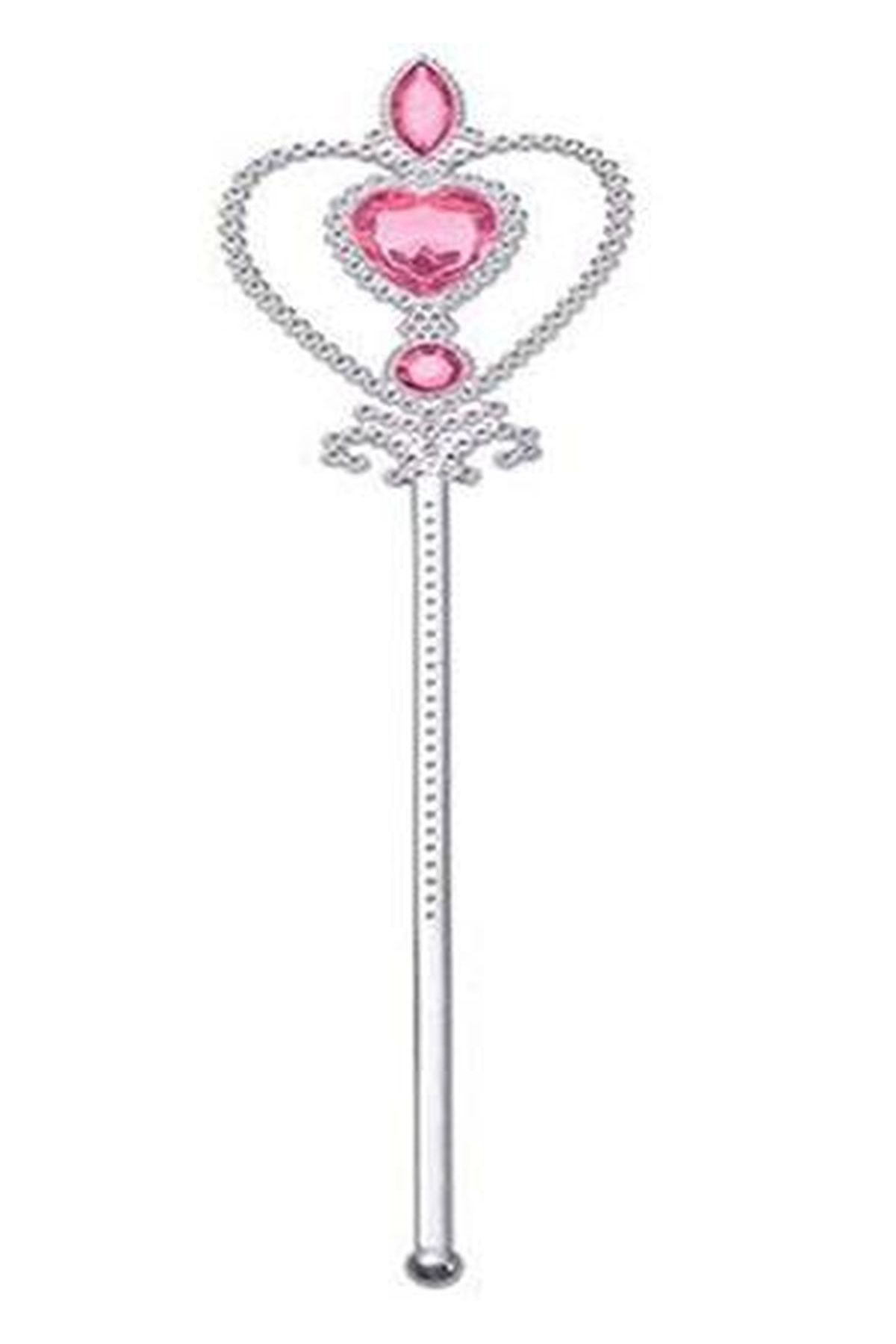 Pembe Renk Kalp İşlemeli Taşlı Karlar Ülkesi Anna Elsa Asası 32 cm