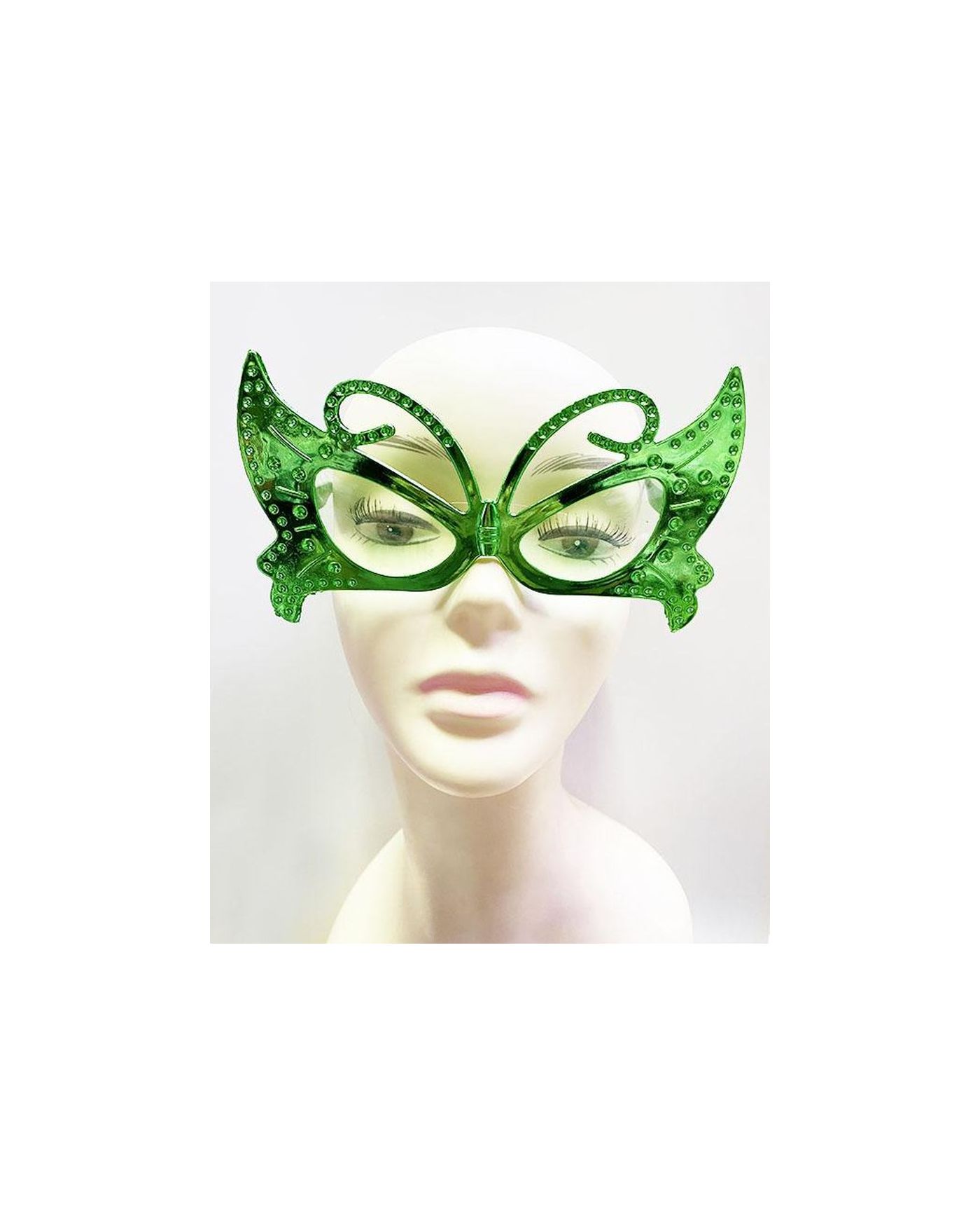 Metalize Kelebek Şekilli Parlak Parti Gözlüğü Yeşil Renk 15x9 cm