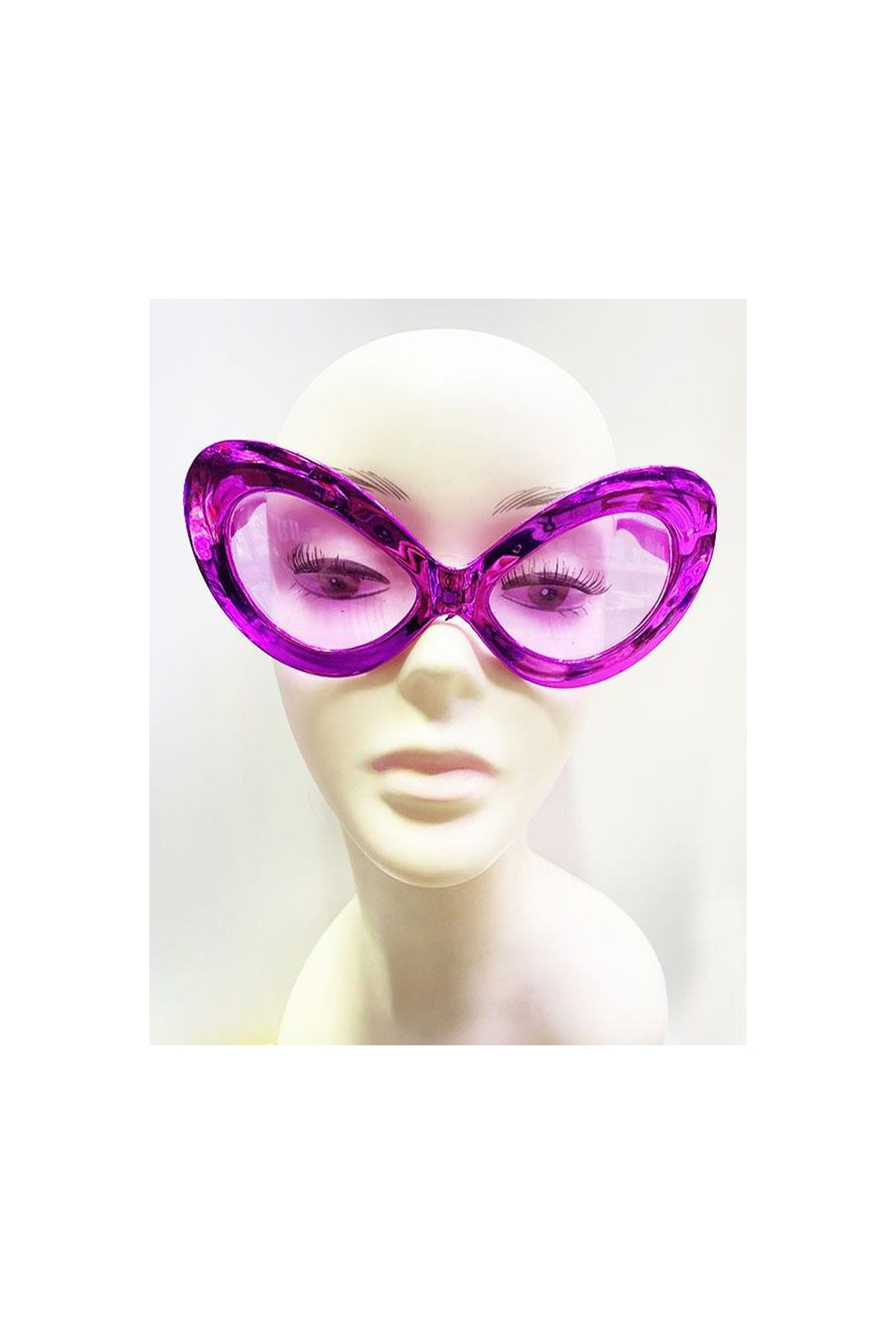Metalize Yeşilçam 80 li 90 lı Yıllar Parti Gözlüğü Pembe Renk 15x7 cm