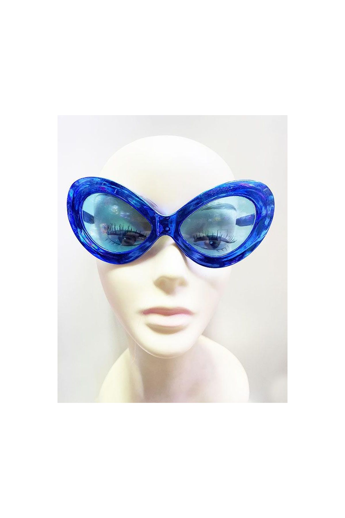 Metalize Yeşilçam 80 li 90 lı Yıllar Parti Gözlüğü Mavi Renk 15x7 cm