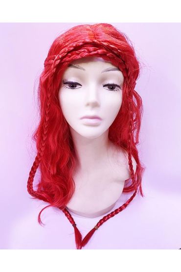 Kırmızı Renk Astarlı Örgülü Helen Karakter Peruğu Takma Saç Peruk