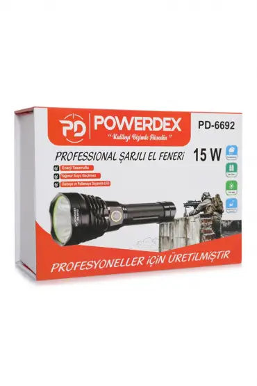 Powerdex Pd-6692 15 Watt 1000 Lümen Profesyonel Şarjlı El Feneri