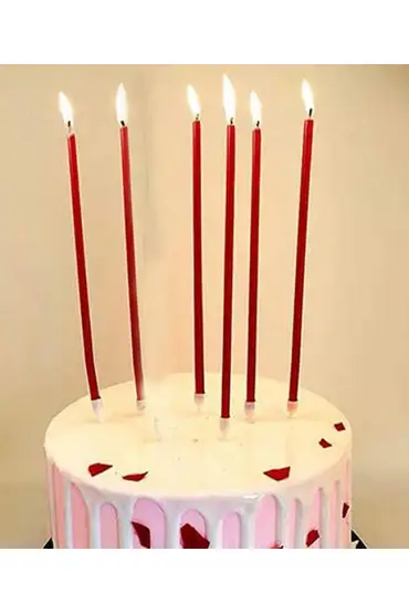 Uzun Kırmızı Renk Pasta Parti Mumu 6 Adet 16 cm