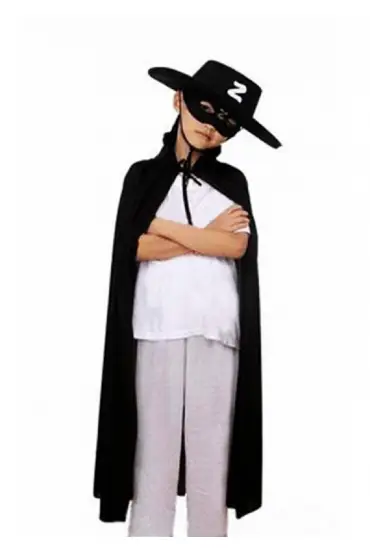 Çocuk Boy Zorro Pelerin + Şapka + Maske Kostüm Seti