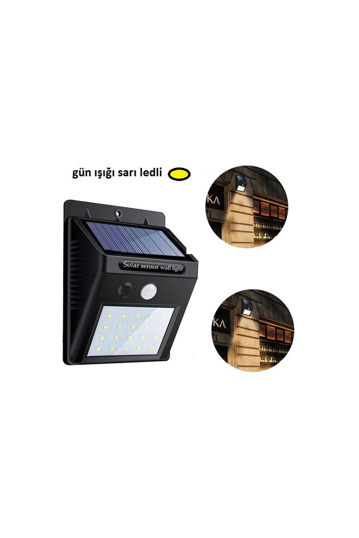 Gün Işığı Sarı Ledli Hareket Sensörlü Güneş Enerjili Led Aydınlatma Dış Mekan Bahçe 20 Led Li