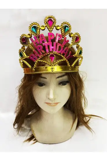 Altın Renk Happy Birthday Yazılı Doğum Günü Tacı 60 cm