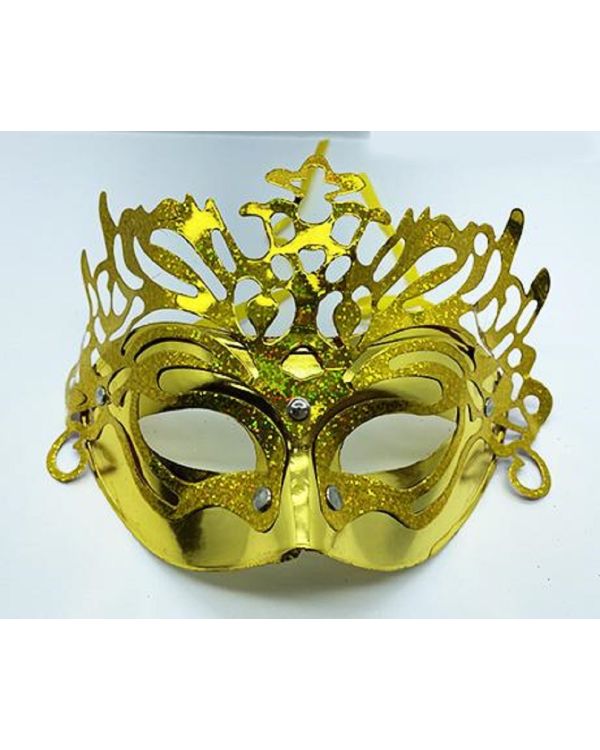 Metalize Ekstra Parlak Hologramlı Parti Maskesi Altın Renk 23x14 cm