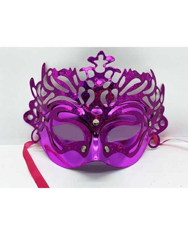 Metalize Ekstra Parlak Hologramlı Parti Maskesi Fuşya Renk 23x14 cm