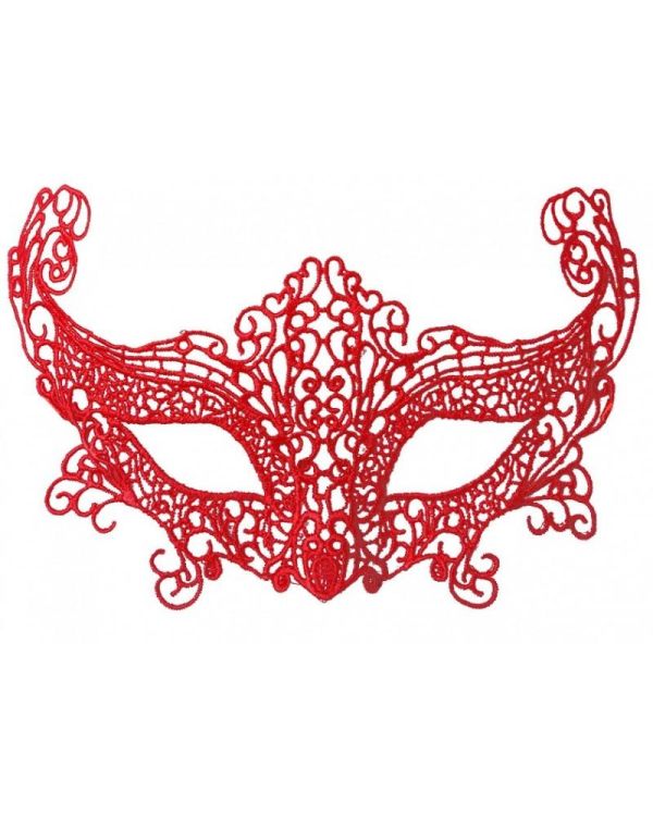 Kırmızı Renk Dantel Örgü İşlemeli Parti Maskesi Model 3