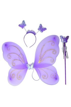 Lila Renk Kelebek Kanadı Tacı ve Sopası 50x37 cm