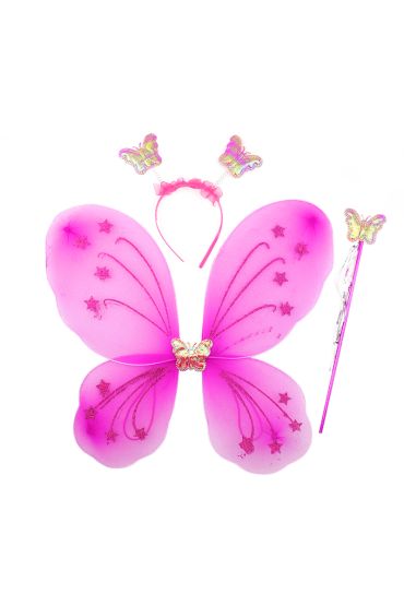 Fuşya Renk Kelebek Kanadı Tacı ve Sopası 50x37 cm