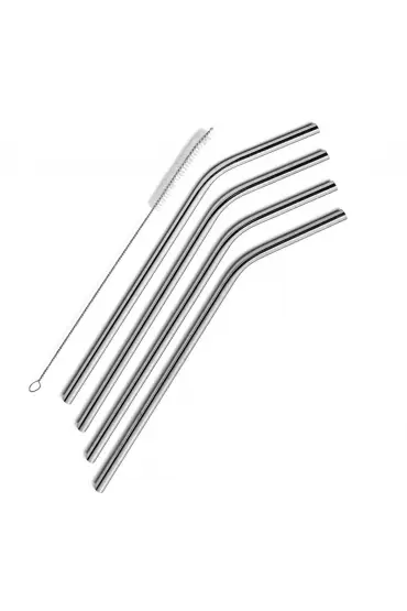 çelik Pipet Paslanmaz çelik Metal Meşrubat Pipeti Ve Pipet Temizleme Fırçası Seti 5 Parça
