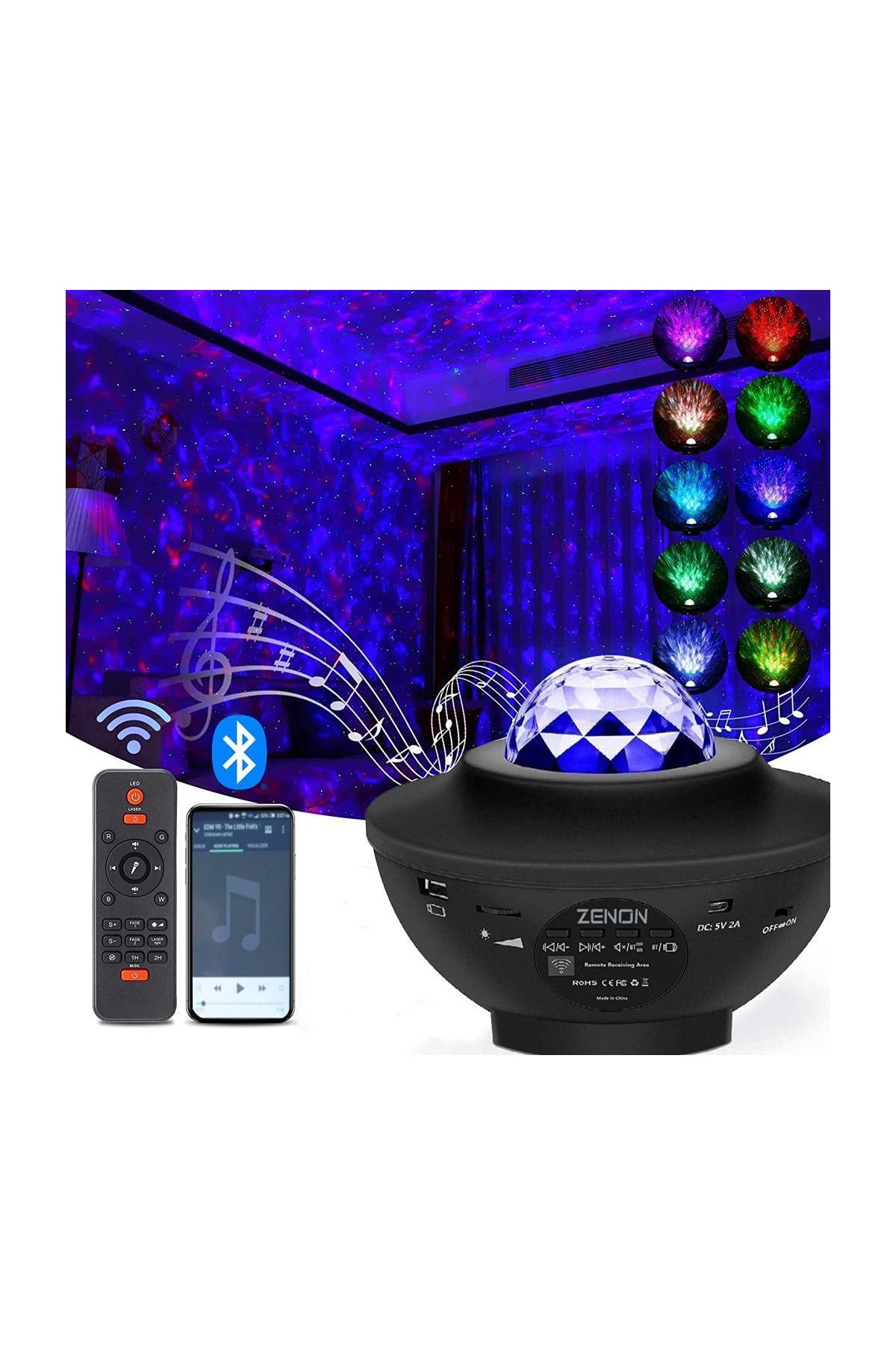 Starry Projektör Bluetooth Hoparlör+Sese Duyarlı Disko Topu+ USB Mp3 Çalar+Parti, Gece Lambası