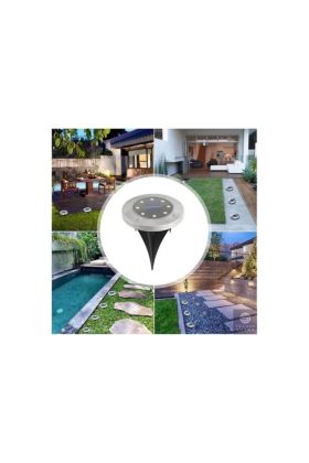 Solar Güneş Enerjili 8 Ledli Kazıklı çim Zemin Bahçe Aydınlatma 3 W Gün Işığı Sarı Led ( 12 Li Set )