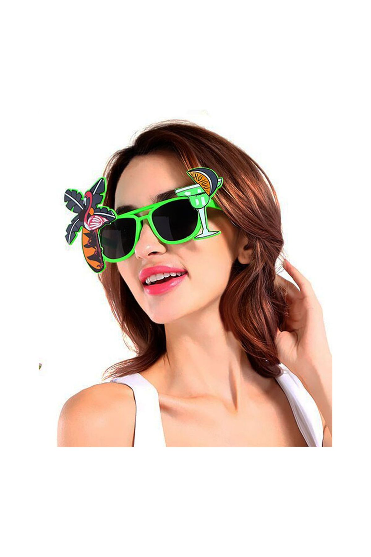 Hawaii Luau Cocktail Temalı Parti Gözlüğü Yeşil Renk 8x15 cm