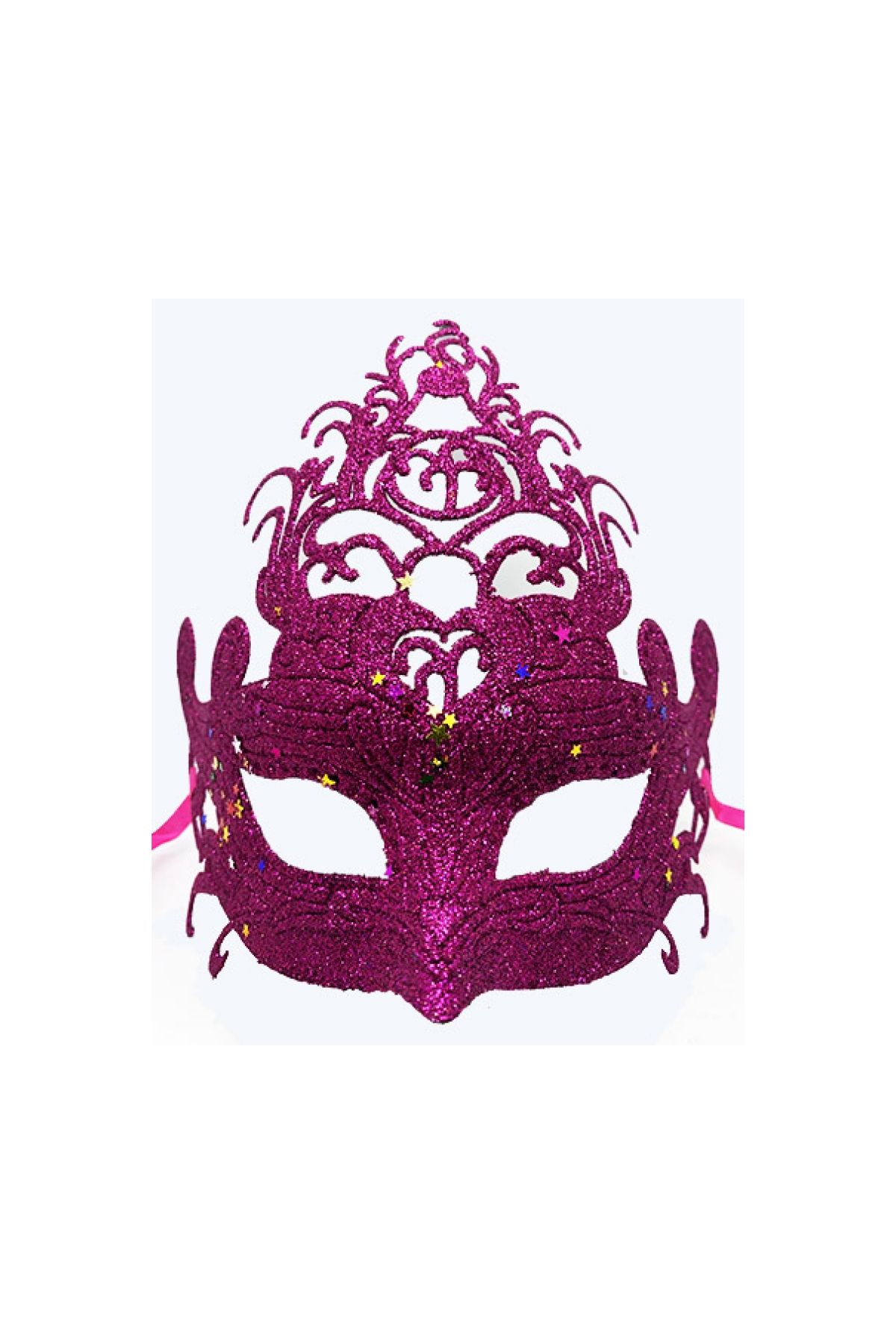 Fuşya Renk Parti Maskesi - Parlak Fuşya Sim Balo Maskesi 21x20 cm