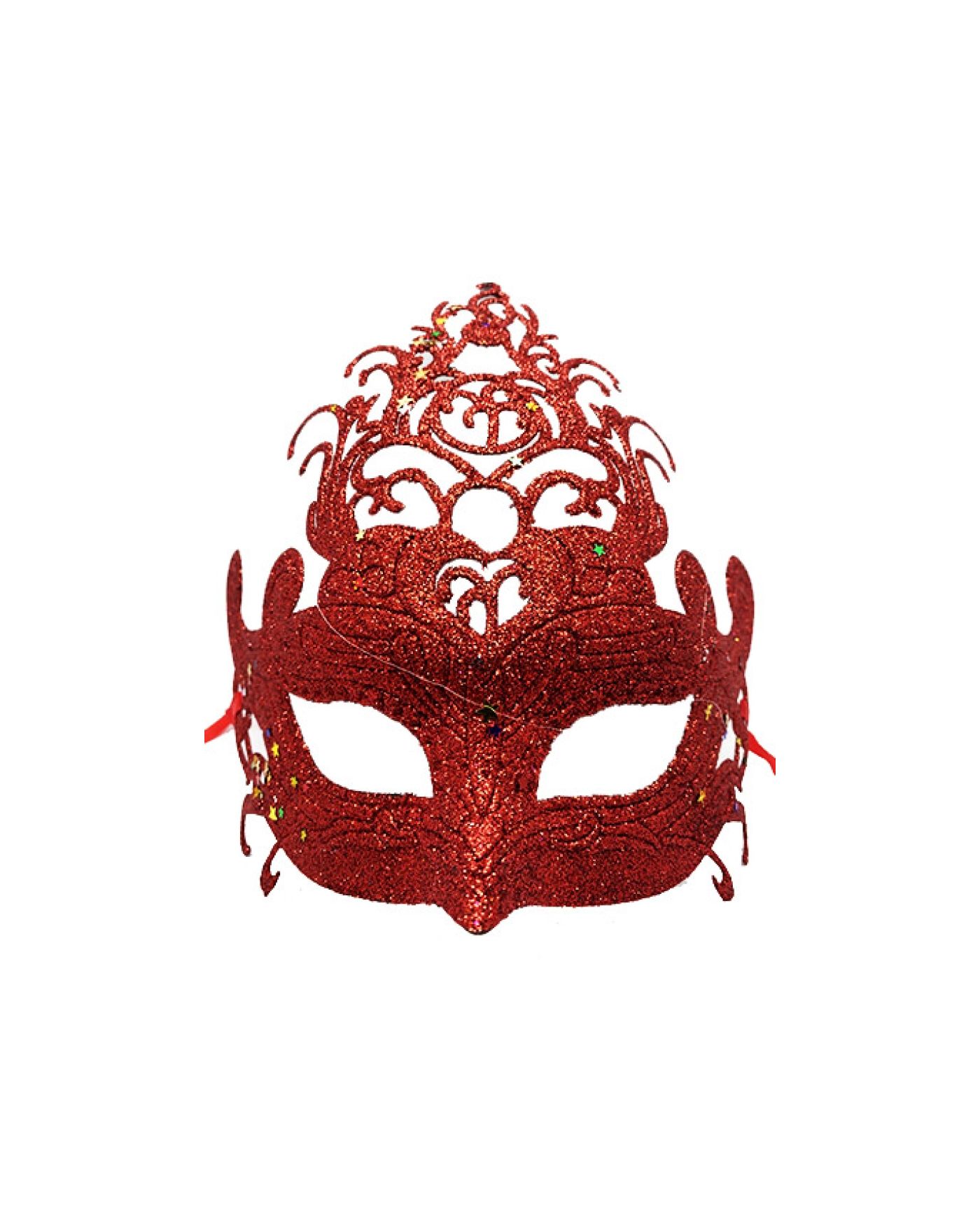 Kırmızı Renk Parti Maskesi - Parlak Kırmızı Sim Balo Maskesi 21x20 cm