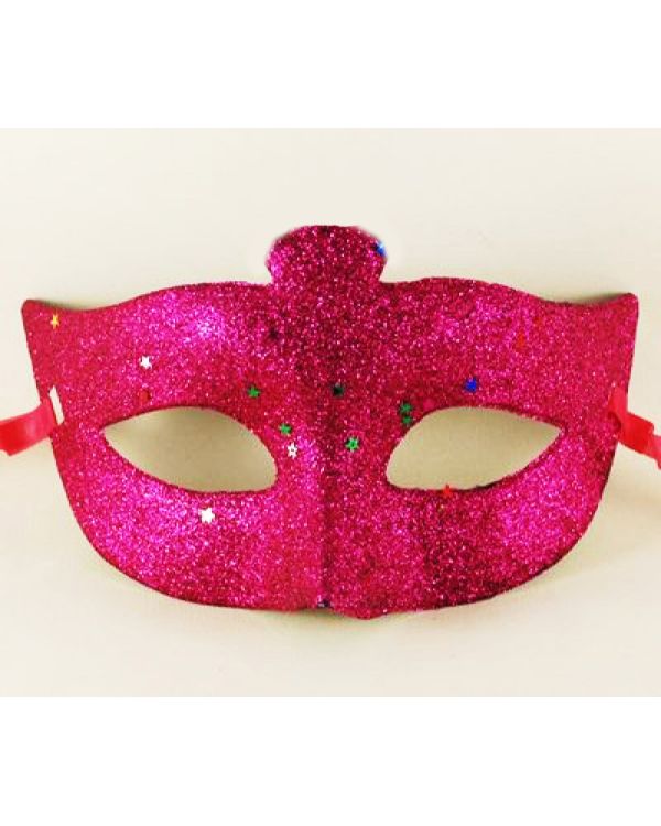 Fuşya Renk Simli Yıldızlı Kostüm Partisi Maskesi 17x10