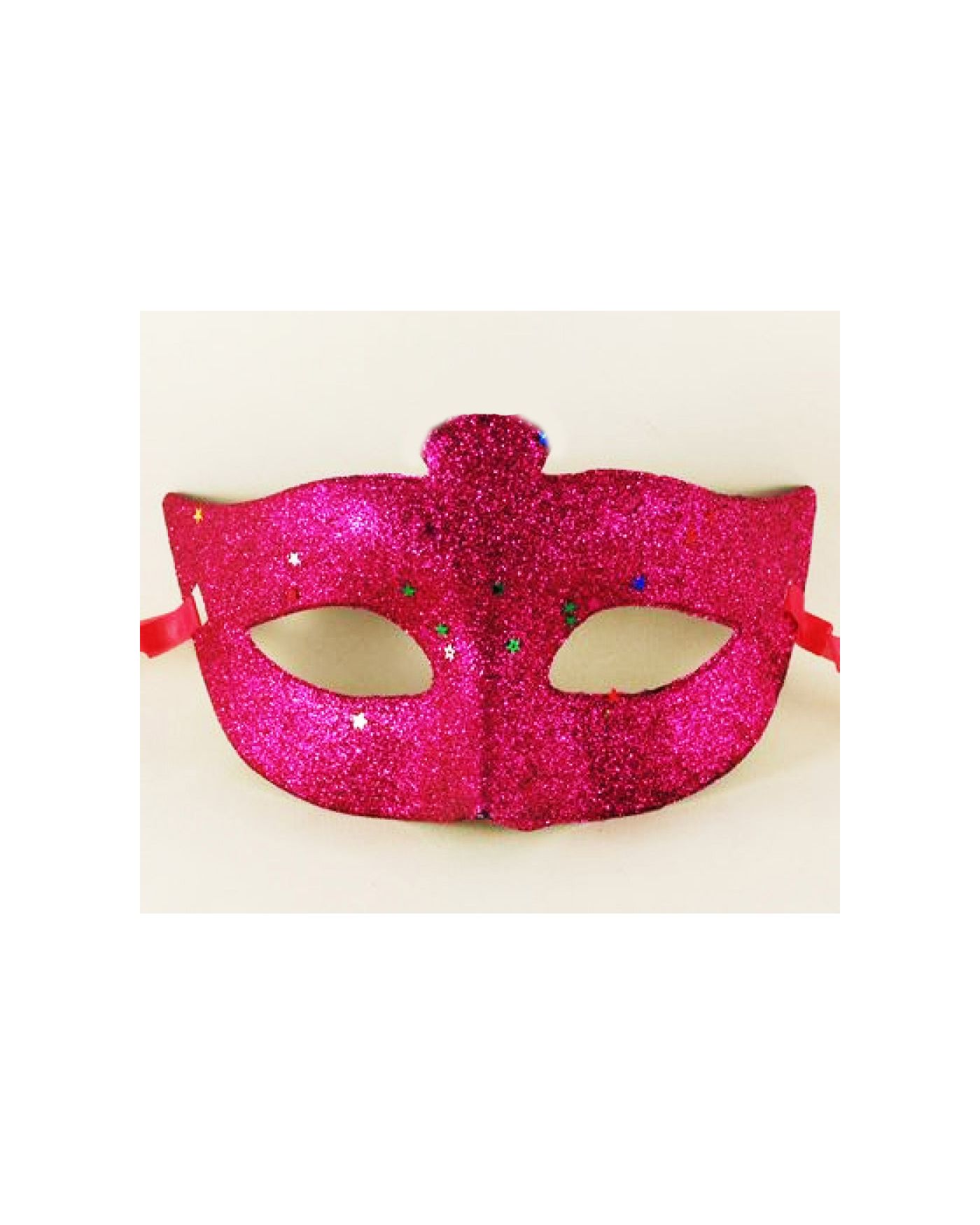 Fuşya Renk Simli Yıldızlı Kostüm Partisi Maskesi 17x10
