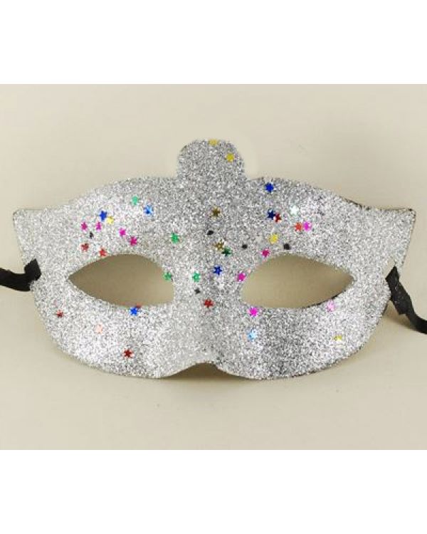 Gümüş Renk Simli Yıldızlı Kostüm Partisi Maskesi 17x10