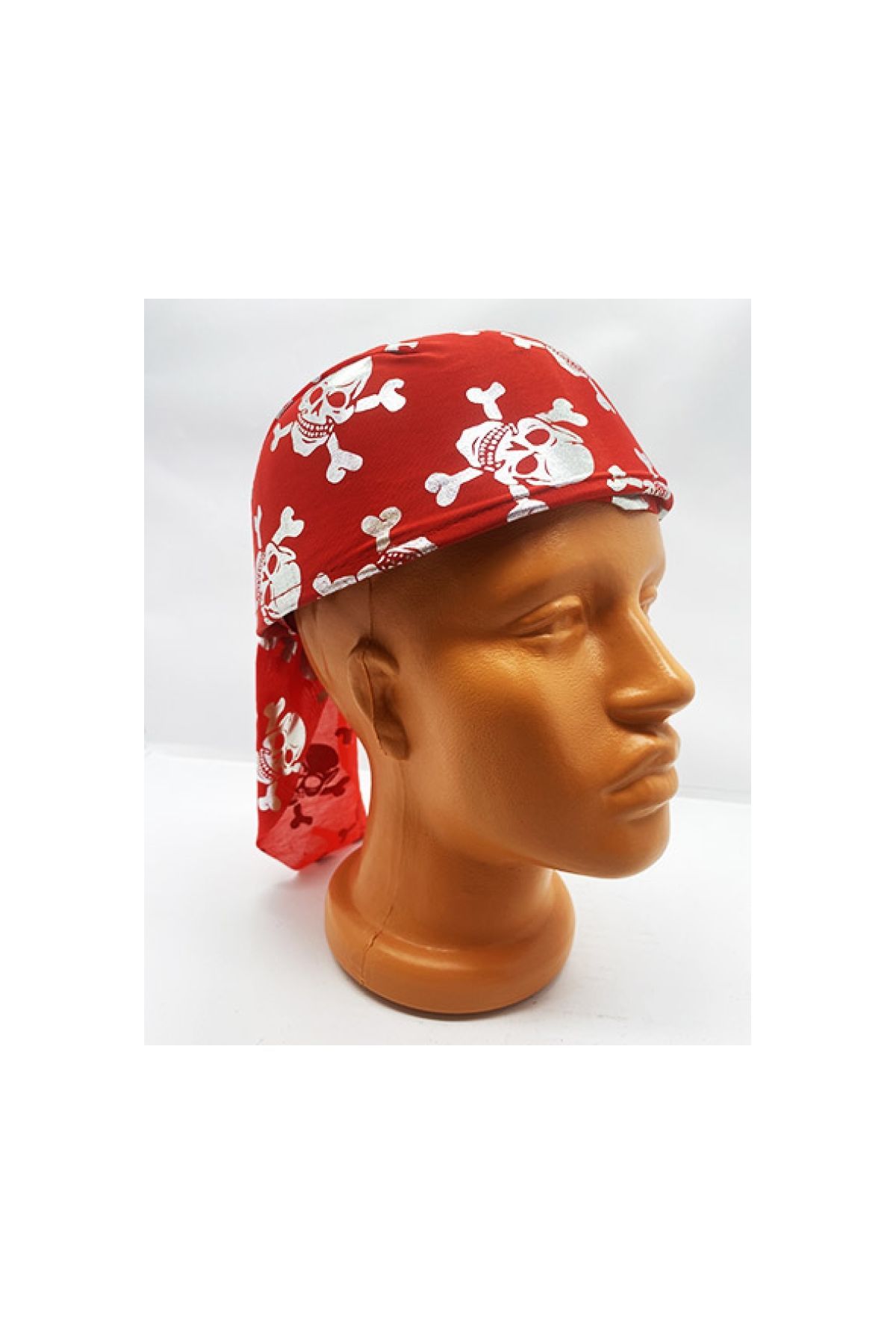 Kırmızı Renk Gümüş Kuru Kafa Baskılı Tas Korsan Şapkası