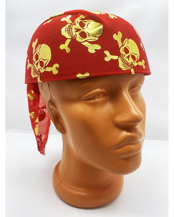 Kırmızı Renk Altın Kuru Kafa Baskılı Tas Korsan Şapkası