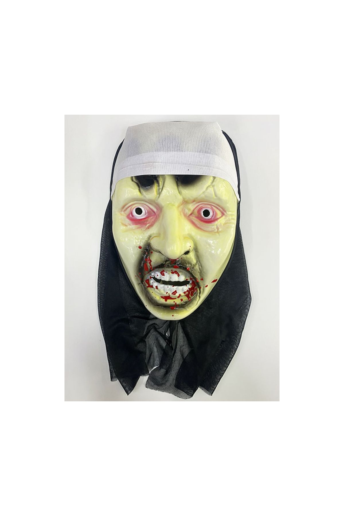 Beyaz Bandajlı Kanlı Siyah Kapşonlu Vampir Maskesi Mumya Maskesi