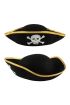 Altın Şeritli Siyah Renk Yayvan Korsan Şapkası Yetişkin 32x24 cm
