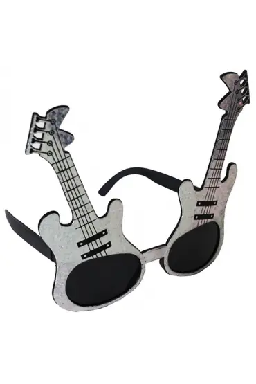 Gümüş Renk Rockn Roll Gitar Şekilli Parti Gözlüğü 15x15 cm