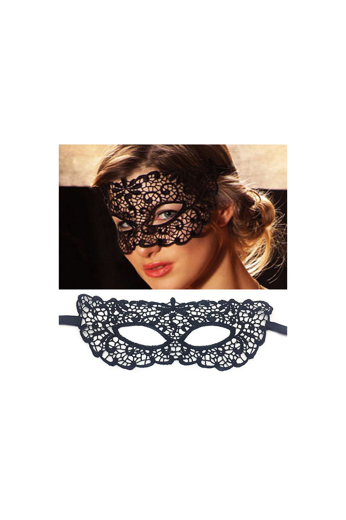 Siyah Renk Dantel İşlemeli Örgü Parti Maskesi Model 7