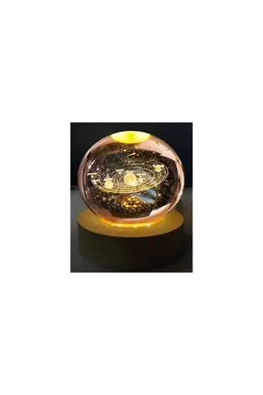 Dekoratif Gezegen Tasarımlı Ahşap altlıklı Işıklı Cam Küre Büyük BoyCam:8cm Ahşap:2cm