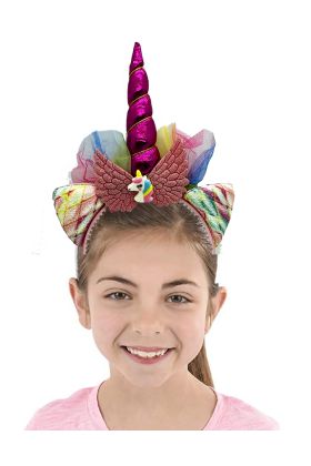 Fuşya Boynuzlu Tüllü Kanatlı Unicorn Tacı 17x27 cm