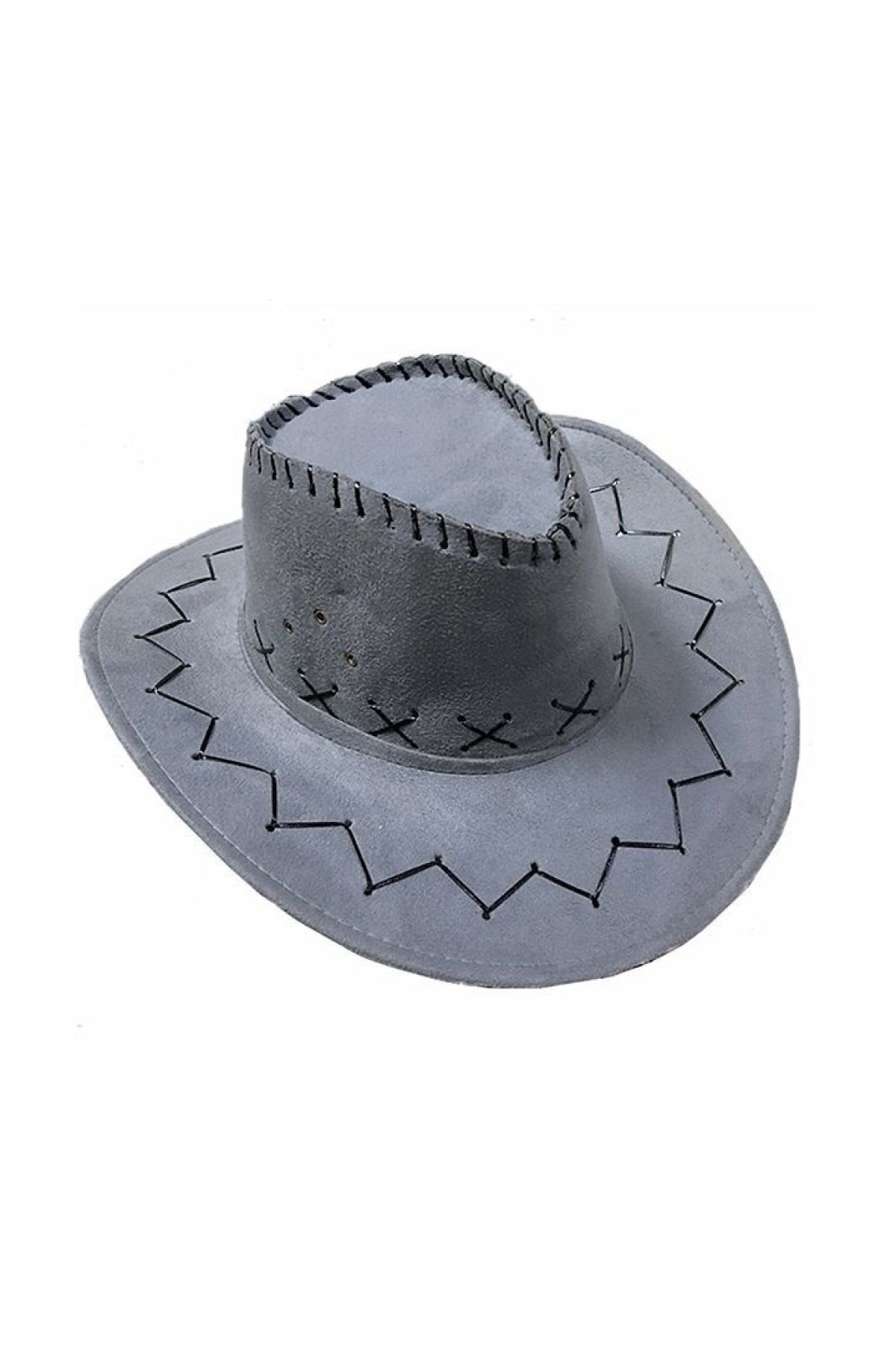 Bağcıklı Çocuk Boy Nubuk Süet Kovboy Şapkası Koyu Gri Renk