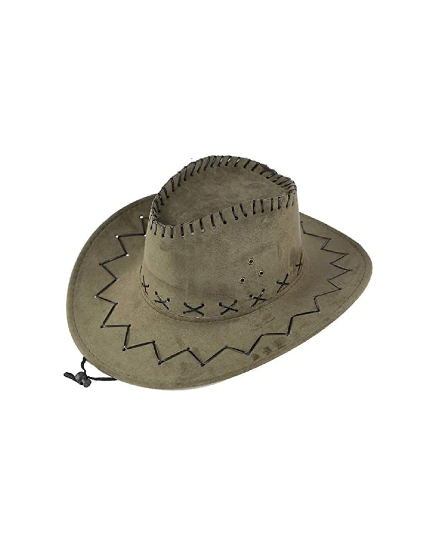 Bağcıklı Çocuk Boy Nubuk Süet Kovboy Şapkası Askeri Yeşil Renk