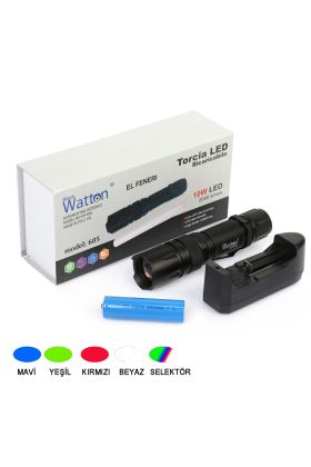 10W 2000 Lümen 4 Renk Güçlü EL Feneri Watton Wt-605