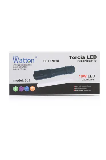 10W 2000 Lümen 4 Renk Güçlü EL Feneri Watton Wt-605