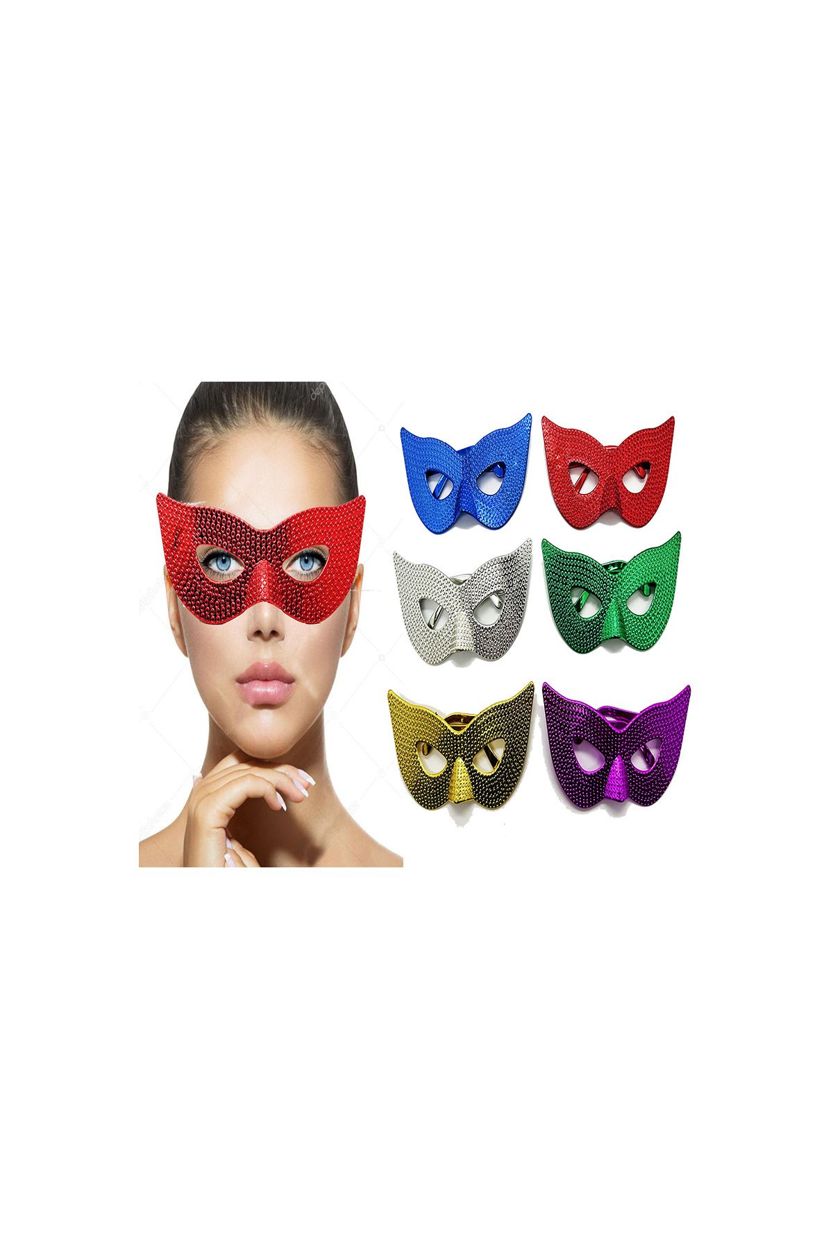 Metalize Ekstra Parlak Maske Model Parti Gözlüğü 6 Renk 6 Adet