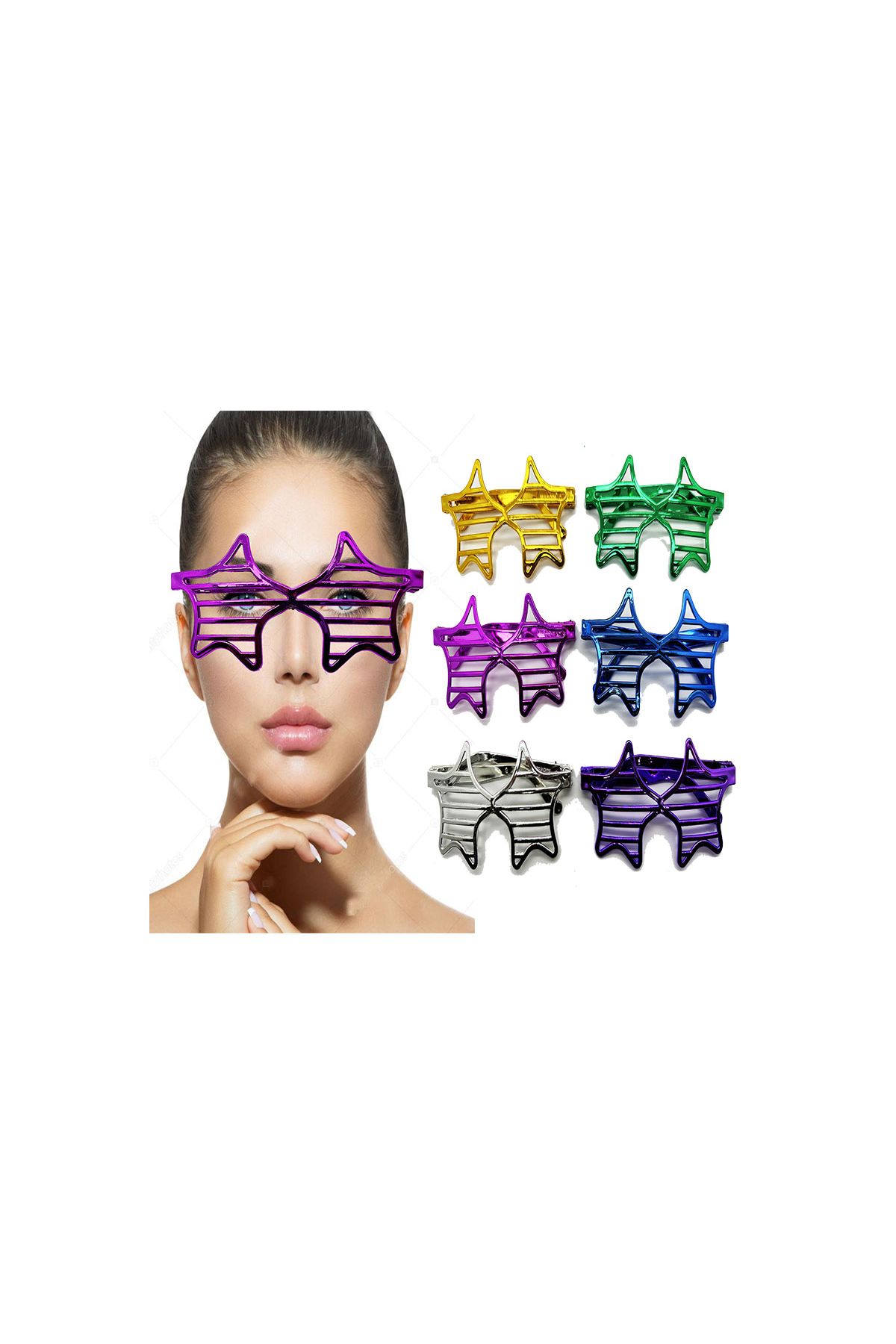 Metalize Ekstra Parlak Yıldız Panjur Parti Gözlüğü 6 Renk 6 Adet