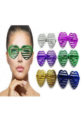 Metalize Ekstra Parlak Kalp Panjur Parti Gözlüğü 6 Renk 6 Adet