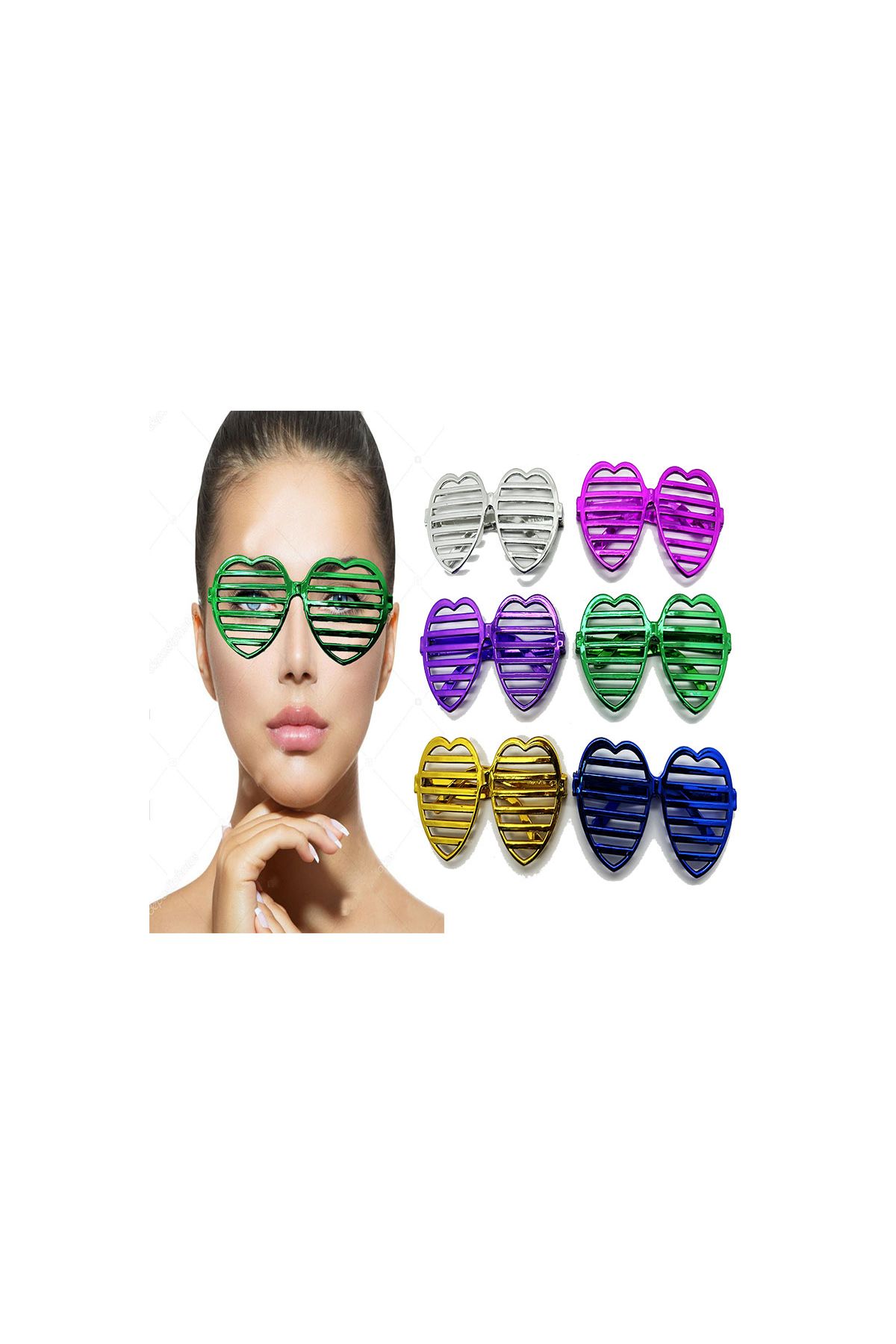 Metalize Ekstra Parlak Kalp Panjur Parti Gözlüğü 6 Renk 6 Adet