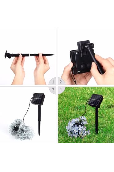 Solar 50 Ledli çiçekli Beyaz Led Bahçe Aydınlatma Dekorasyon Güneş Enerjili