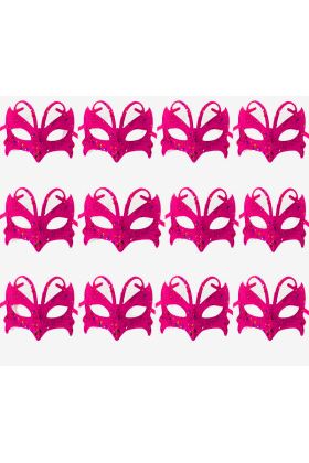 Pembe Renk Arkadan Bağlamalı Simli Parti Balo Maskesi 12 Adet