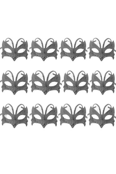 Gümüş Silver Renk Arkadan Bağlamalı Simli Parti Balo Maskesi 12 Adet