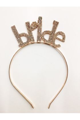 Kristal Taşlı Rose Gold Renk Bride Yazılı Taşlı Taç 18x13 cm