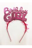 Birthday Girl Yazılı Metalize Parti Tacı Pembe Renk